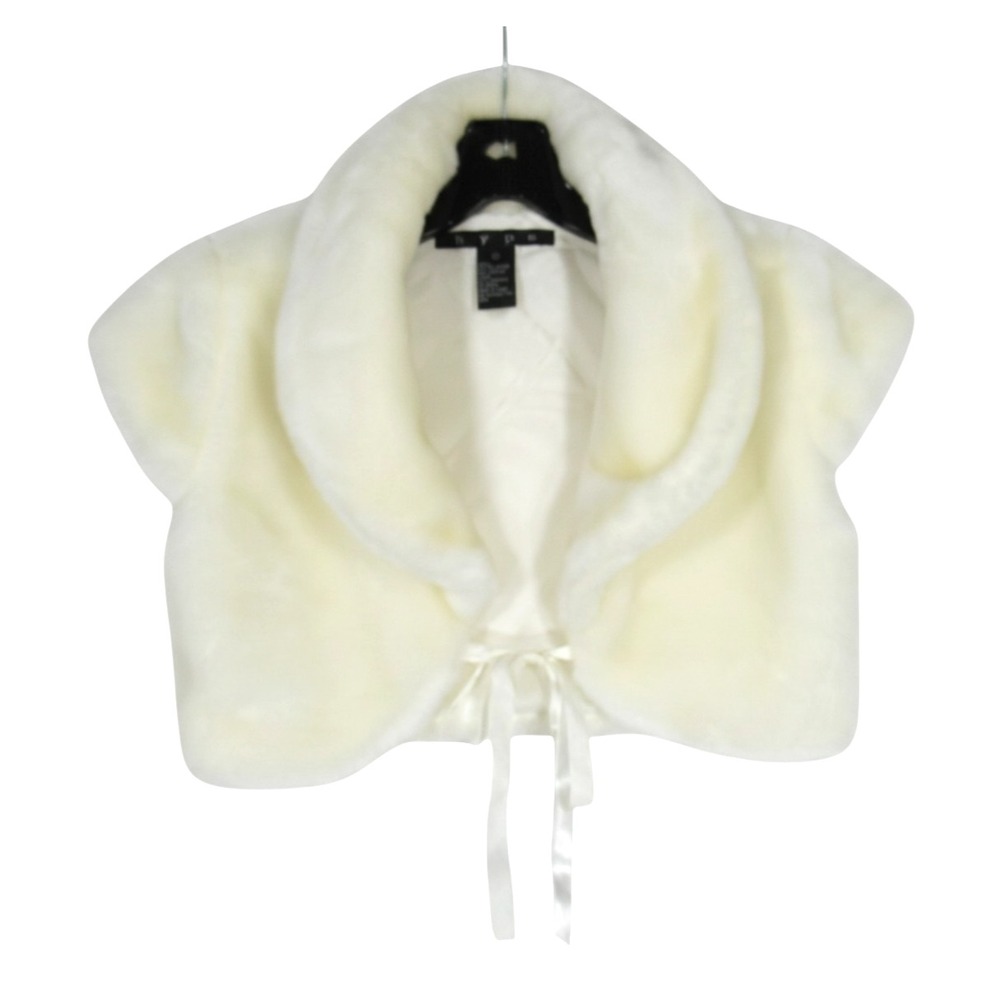 HYPE White FAUX FUR Tie Front WEDDING PROM Shawl Shrug Bolero Cardigan Vest Sz L